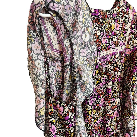 Democracy Split V-Neck Floral Print Blouse Short Flutter Sleeves and Side Sz 2X - Picture 9 of 16